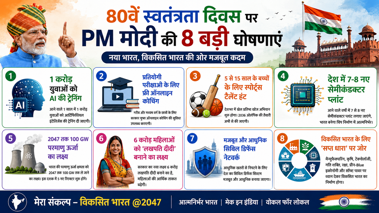 80वें स्वतंत्रता दिवस पर PM मोदी की बड़ी घोषणाएं: आपके लिए जानना बेहद जरूरी