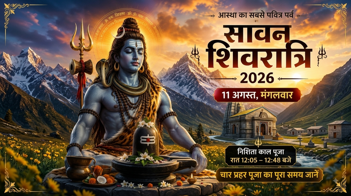 सावन शिवरात्रि 2026 पर भगवान शिव की दिव्य छवि और शिवलिंग
